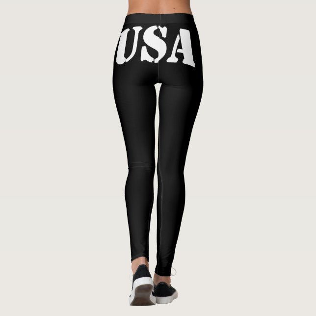 US Flag Faded Glory Flag Black Leggings Womens (Back)