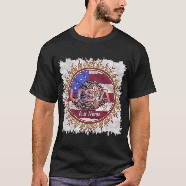 US Flag  firefighters t-shirt (Front)