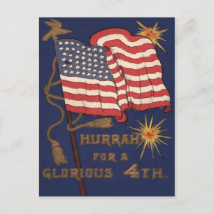 US Flag Fireworks Explosion 4th of July Postcard