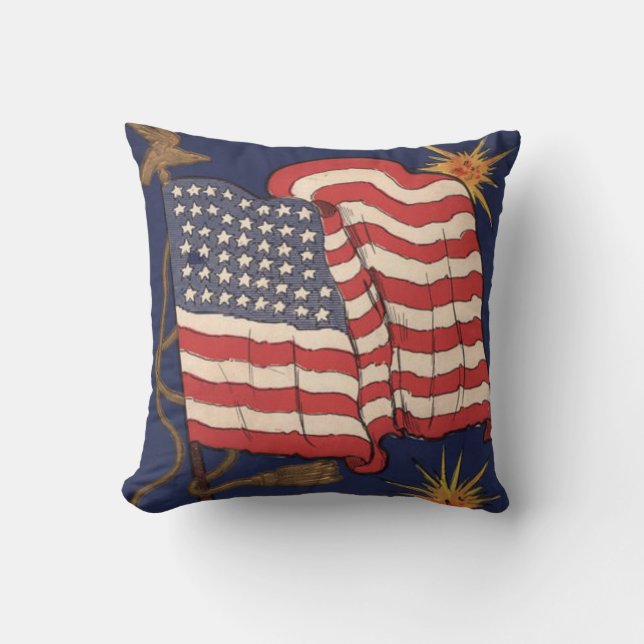 US Flag Fireworks Explosion 4th of July Throw Pillow (Front)