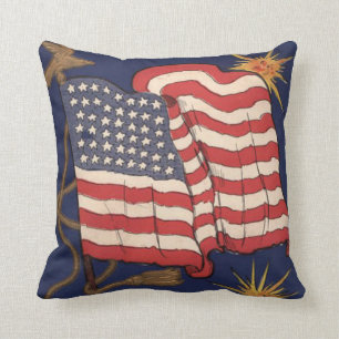 US Flag Fireworks Explosion 4th of July Throw Pillow