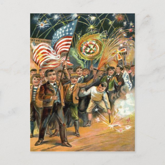 US Flag Fireworks Firecracker Parade Postcard (Front)