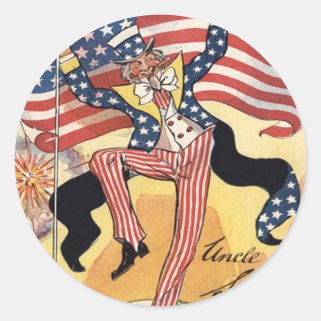 US Flag Fireworks Firecracker Uncle Sam Classic Round Sticker (Front)