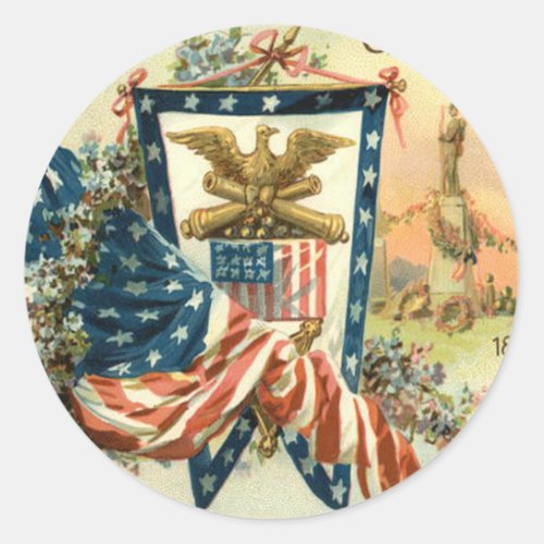 US Flag Flower Civil War Eagle Memorial Day Classic Round Sticker