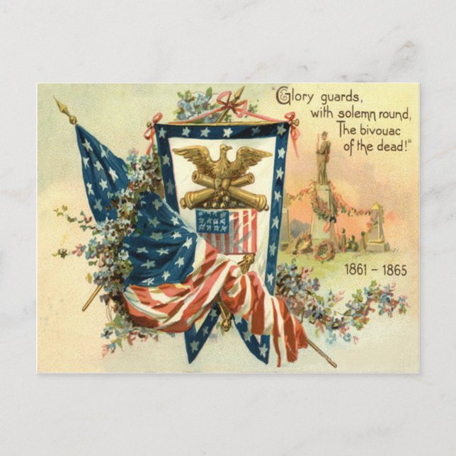 US Flag Flower Civil War Eagle Memorial Day Postcard (Front)