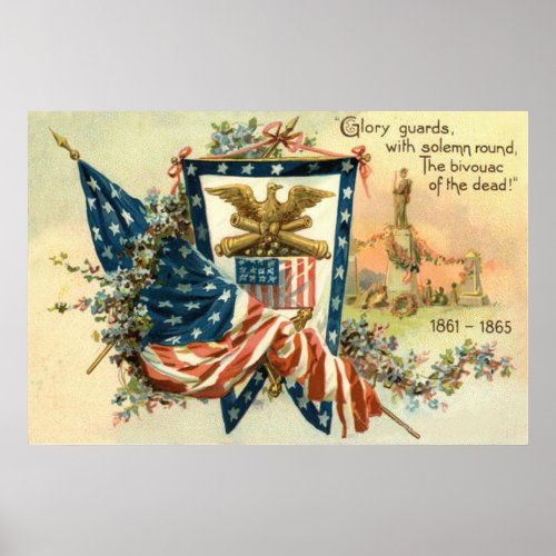 US Flag Flower Civil War Eagle Memorial Day Poster