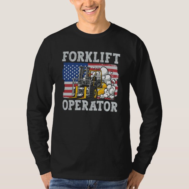 Us Flag Forklift Operator T-Shirt (Front)