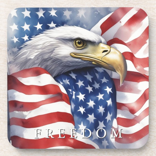 US Flag Freedom Eagle Motivational Inspirational Beverage Coaster (Front)