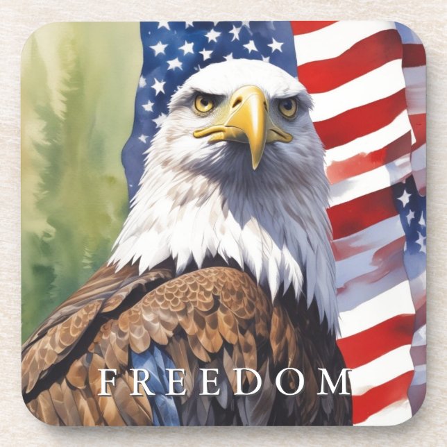US Flag Freedom Eagle Motivational Inspirational Beverage Coaster (Front)
