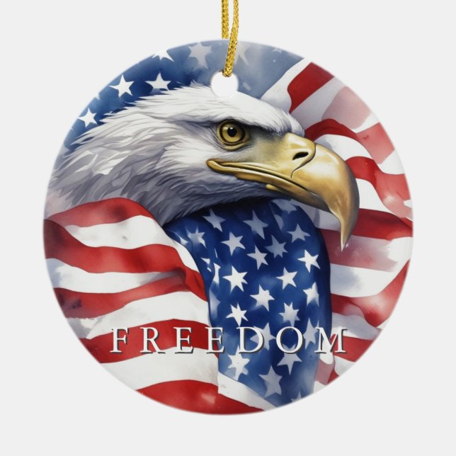 US Flag Freedom Eagle Motivational Inspirational Ceramic Ornament (Front)