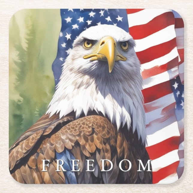 US Flag Freedom Eagle Motivational Inspirational Square Paper Coaster (Front)