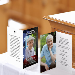 US Flag Funeral Memorial Photo Folded Prayer Card