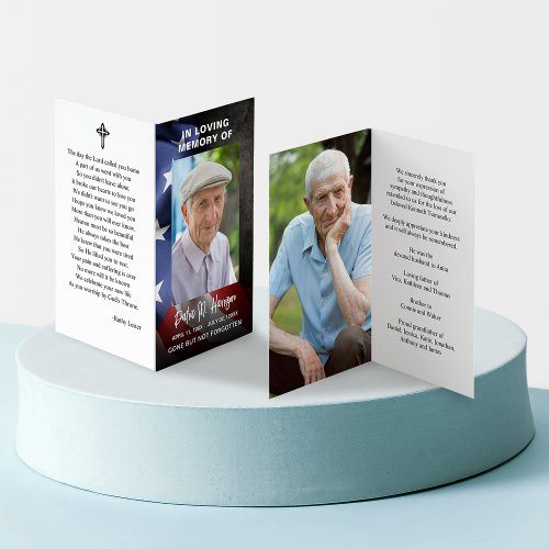 US Flag Funeral Memorial Photo Folded Prayer Card
