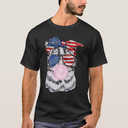 Us Flag Glasses Cat Bubble Gum July 4th Patriot Ca T_Shirt