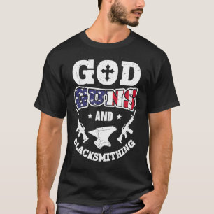 US Flag God Guns and Blacksmithing Anvil American T-Shirt