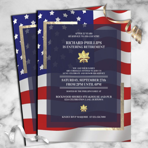 US Flag/Gold Oak Leaf Military Retirement Party Invitation