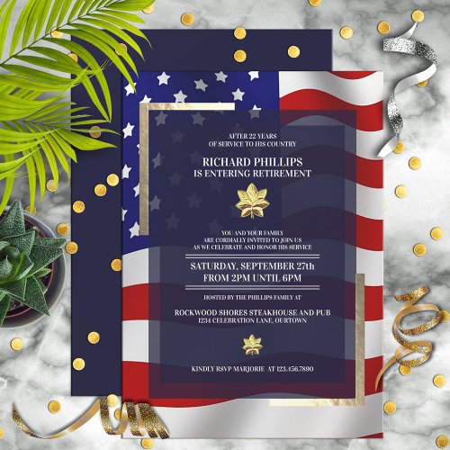 US Flag/Gold Oak Leaf Military Retirement Party Invitation