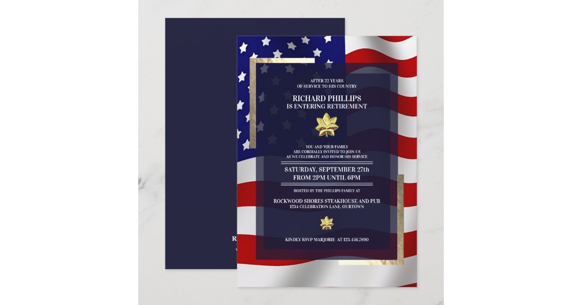 US Flag/Gold Oak Leaf Military Retirement Party Invitation
