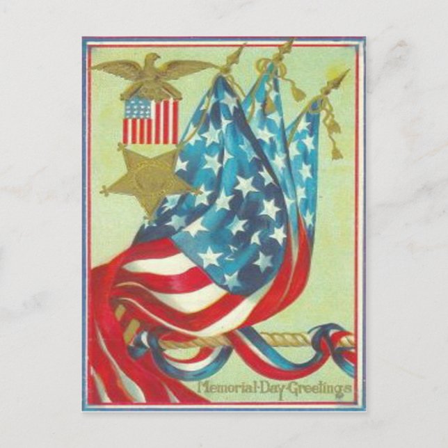 US Flag Gold Star Eagle Memorial Day Postcard (Front)