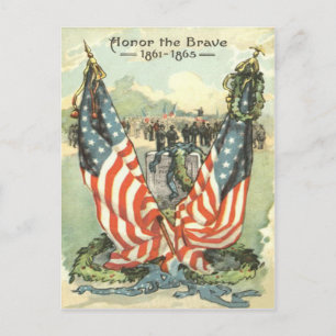 US Flag Gravestone Civil War Parade Postcard