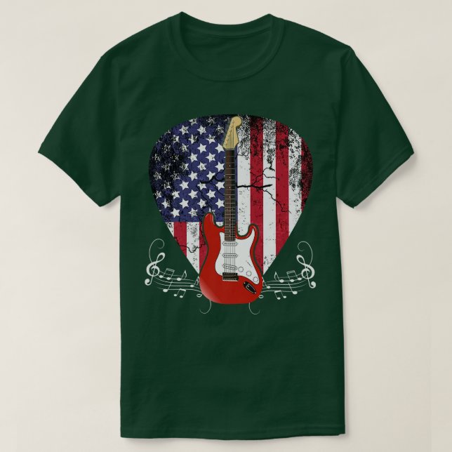 US Flag Guitar Pick Guitarist Lover Instrument Ele T-Shirt (Design Front)