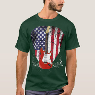 US Flag Guitar Pick Guitarist Lover Instrument Ele T-Shirt