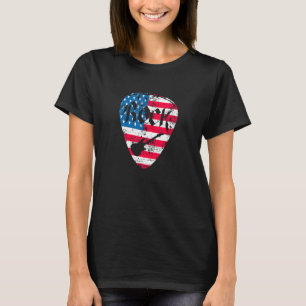 Us Flag Guitar Pick Rock Guitar Patriotic 4th Of T-Shirt