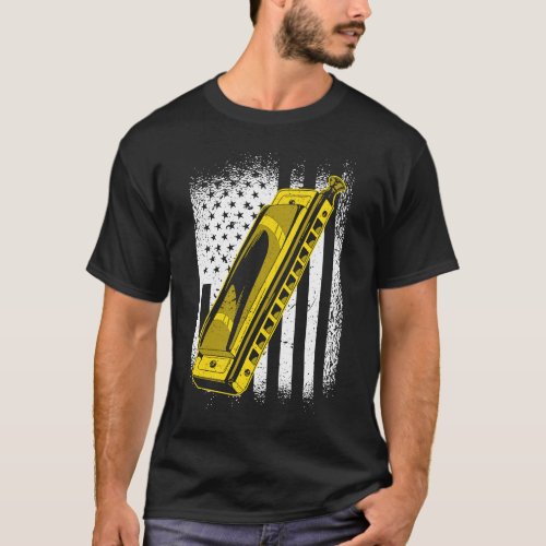 US Flag Harmonica Harmonicist T_Shirt