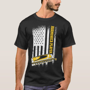 US Flag Harmonica Player T-Shirt