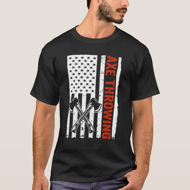 US Flag Hatchet Axe Throwing T-Shirt (Front)