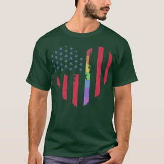 US Flag Heart Rainbow LGBTQ Queer Equality Pride M T-Shirt
