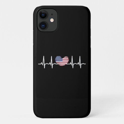 US Flag Heartbeat ECG Electrocardiography iPhone 11 Case