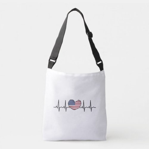US Flag Heartbeat ECG Electrocardiography Crossbody Bag