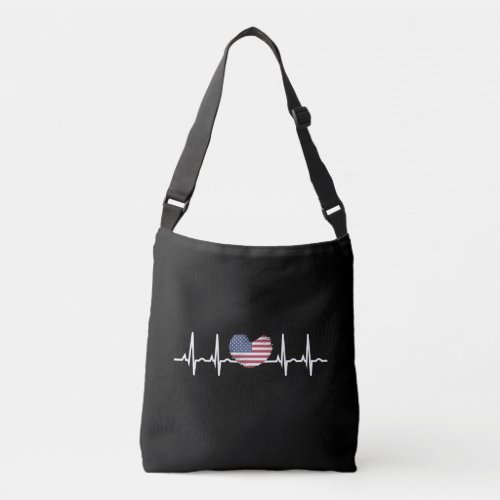 US Flag Heartbeat ECG Electrocardiography Crossbody Bag