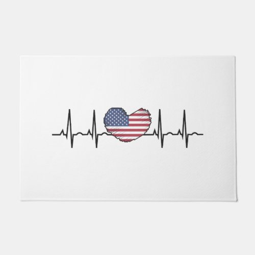 US Flag Heartbeat ECG Electrocardiography Doormat