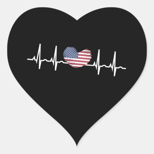 US Flag Heartbeat ECG Electrocardiography Heart Sticker