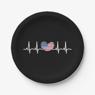 US Flag Heartbeat ECG Electrocardiography Paper Plates