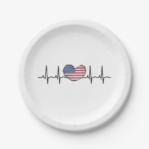 US Flag Heartbeat ECG Electrocardiography Paper Plates