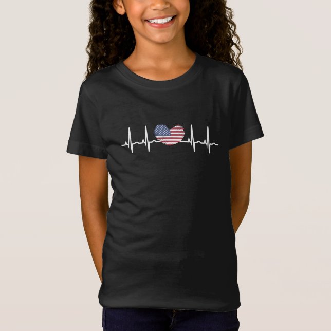 US Flag Heartbeat ECG Electrocardiography T-Shirt (Front)