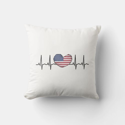US Flag Heartbeat ECG Electrocardiography Throw Pillow
