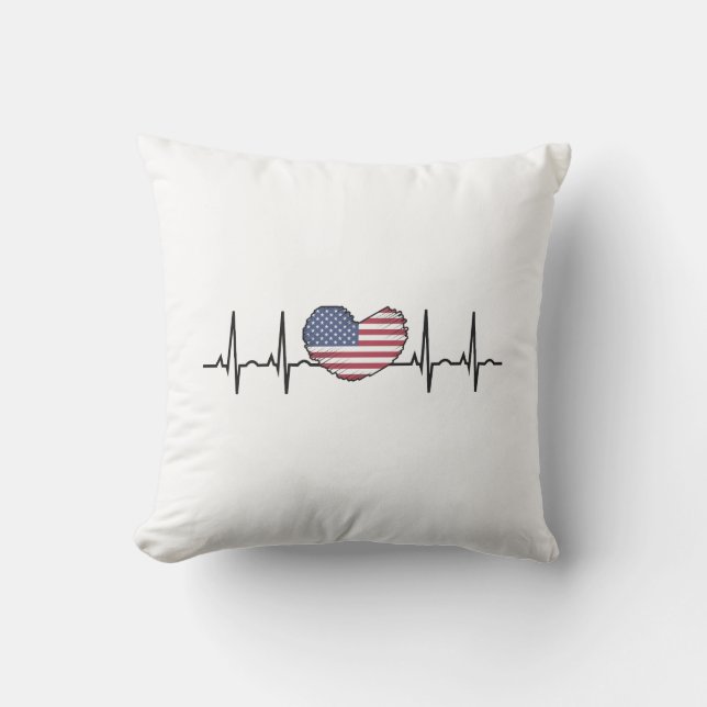 US Flag Heartbeat ECG Electrocardiography Throw Pillow (Front)