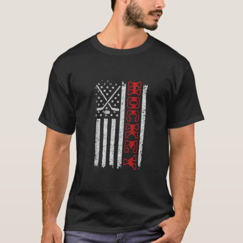 US Flag Hockey Stick Patriotic Hockey Goalie Gift  T_Shirt