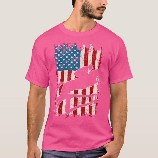 Us Flag Horse Show Jumping Equestrian T-Shirt (Front)
