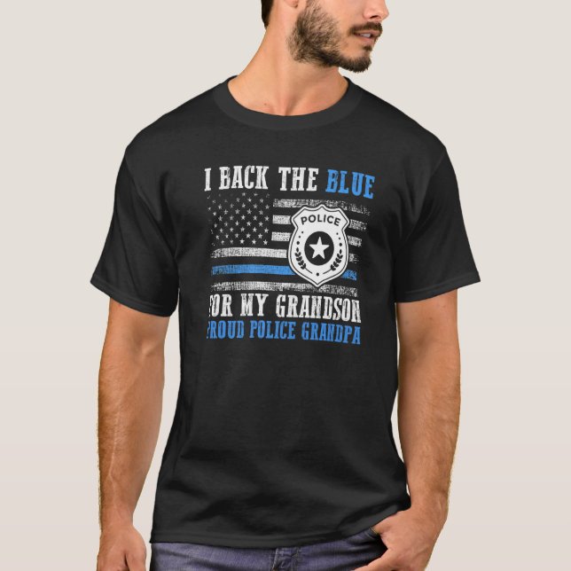 US Flag I Back The Blue For My Grandson Proud Poli T-Shirt (Front)