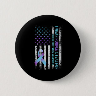 Us Flag I Wear Purple And Teal Suicide Prevention  Button