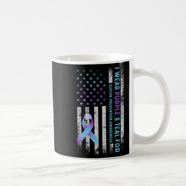 Us Flag I Wear Purple And Teal Suicide Prevention  Coffee Mug (Right)