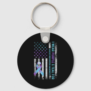 Us Flag I Wear Purple And Teal Suicide Prevention  Keychain