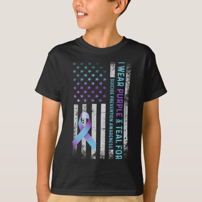 Us Flag I Wear Purple And Teal Suicide Prevention  T-Shirt (Front)