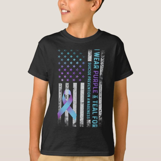 Us Flag I Wear Purple And Teal Suicide Prevention  T-Shirt (Front)