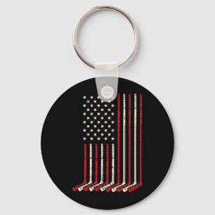 Us Flag Ice Hockey Vintage Patriotic Player Men Wo Keychain